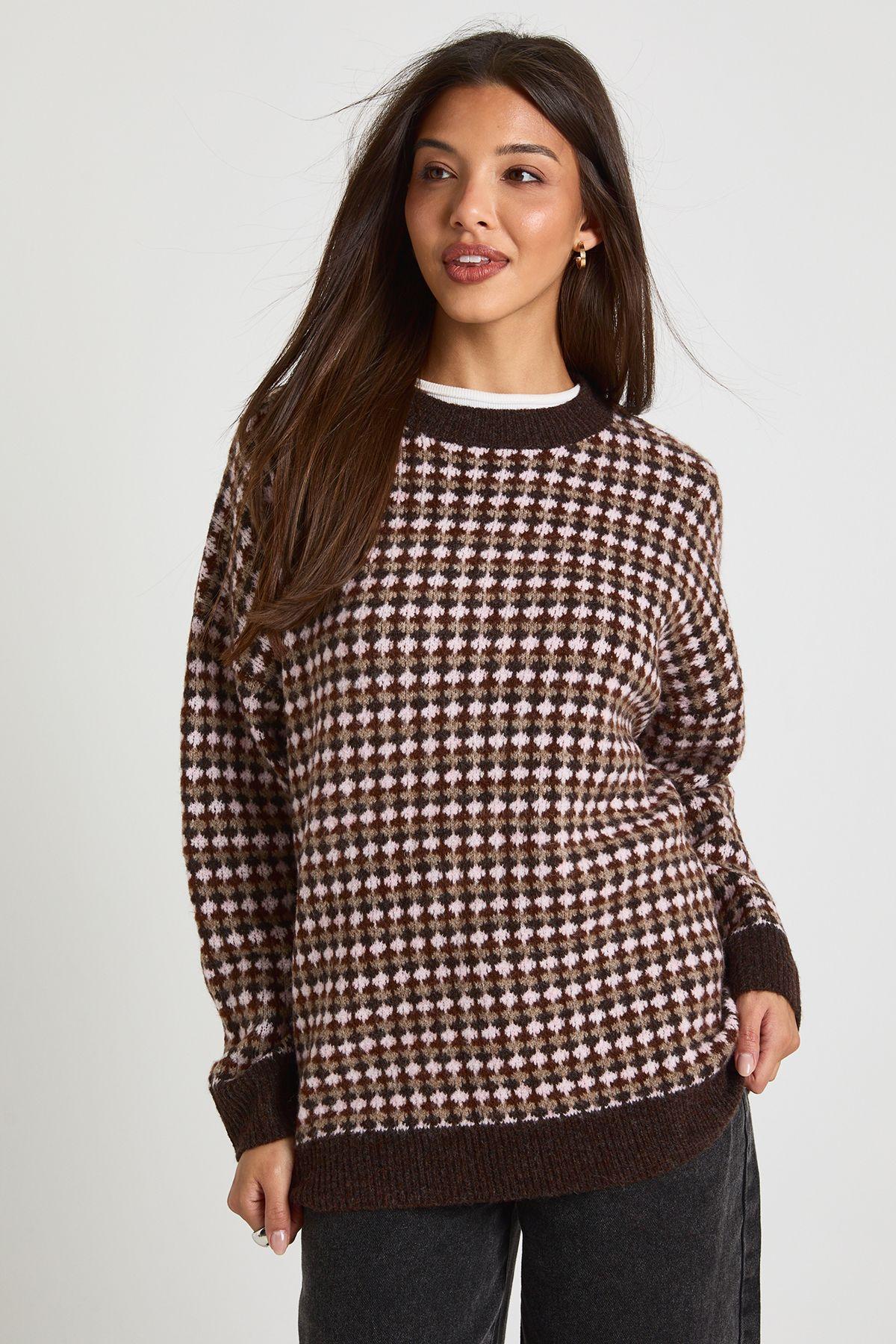 Chunky Knit Patterned Oversized Jumper by BOOHOO