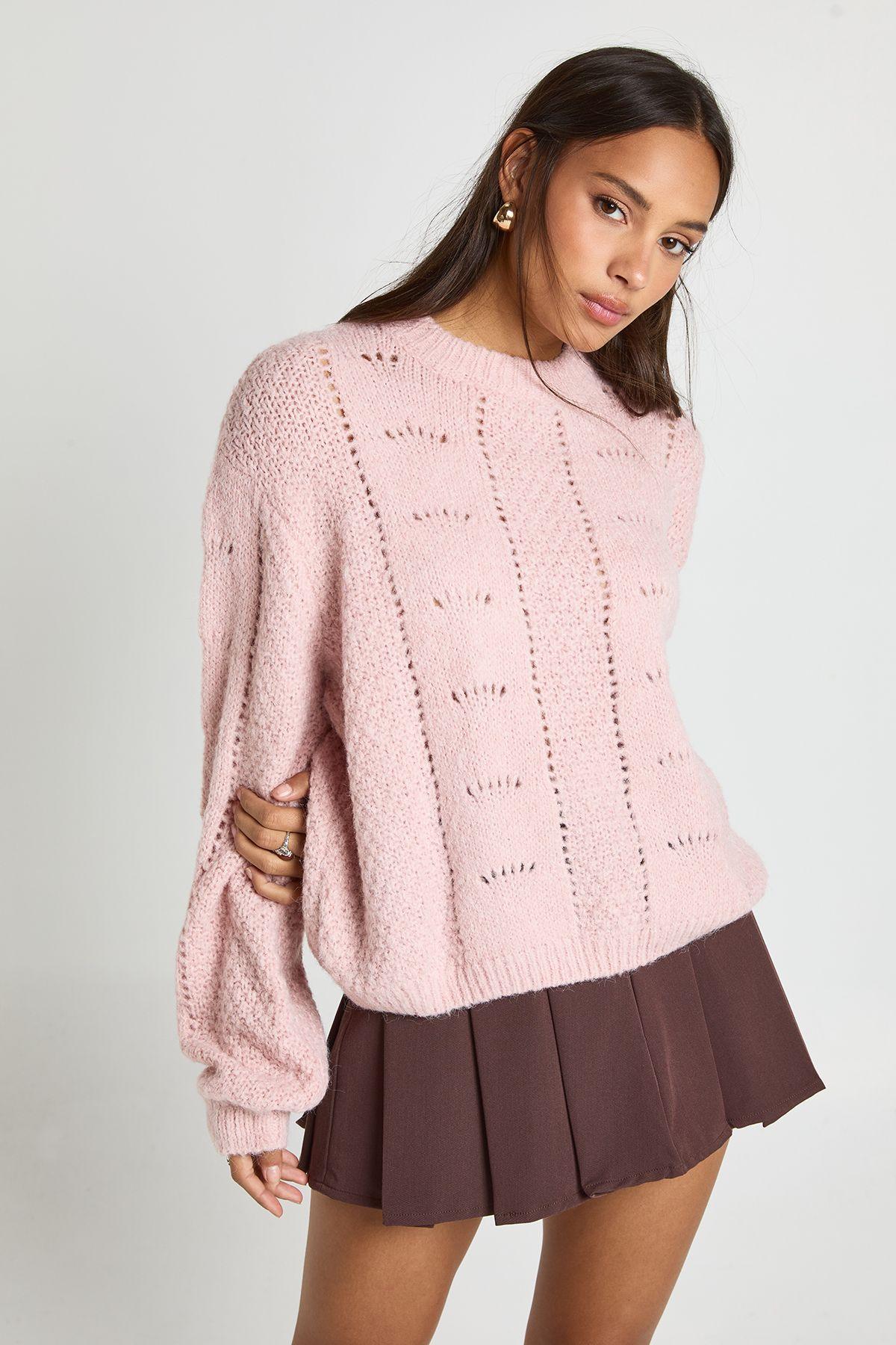 Chunky Knit Pointelle Oversized Knitted Jumper by BOOHOO Chunky Knit Pointelle Oversized Knitted Jumper by BOOHOO