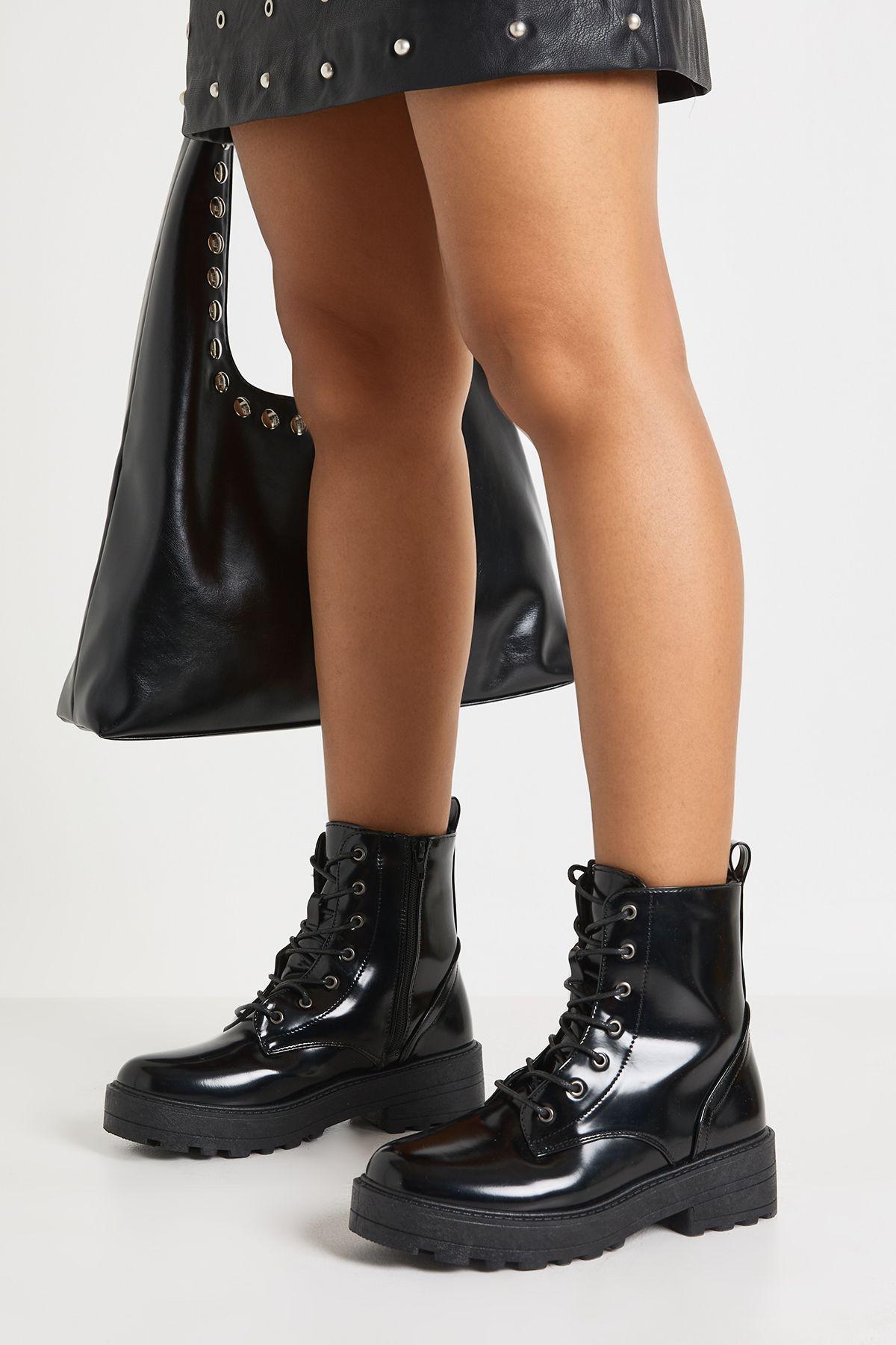 Chunky Lace Up Ankle Boots by BOOHOO