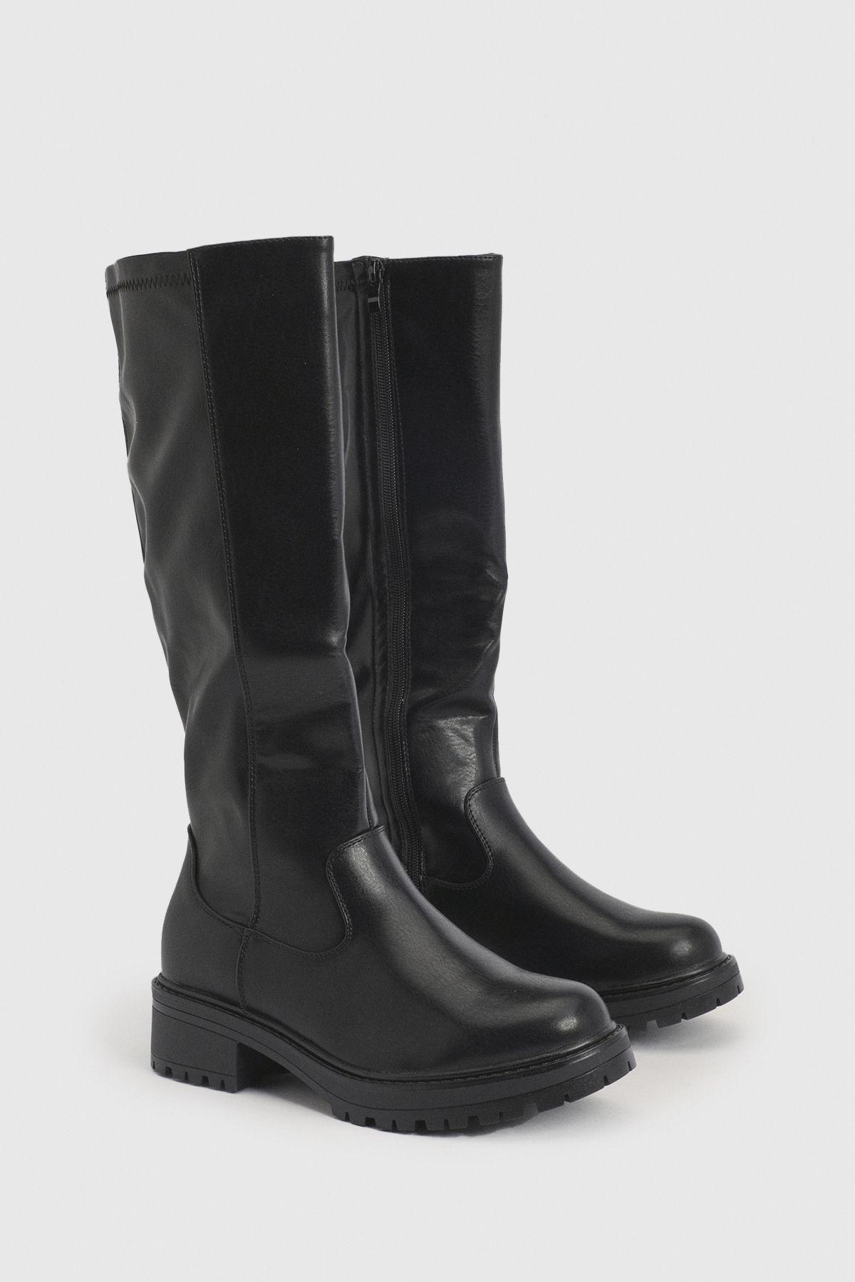 Chunky Stretch Knee High Boots by BOOHOO
