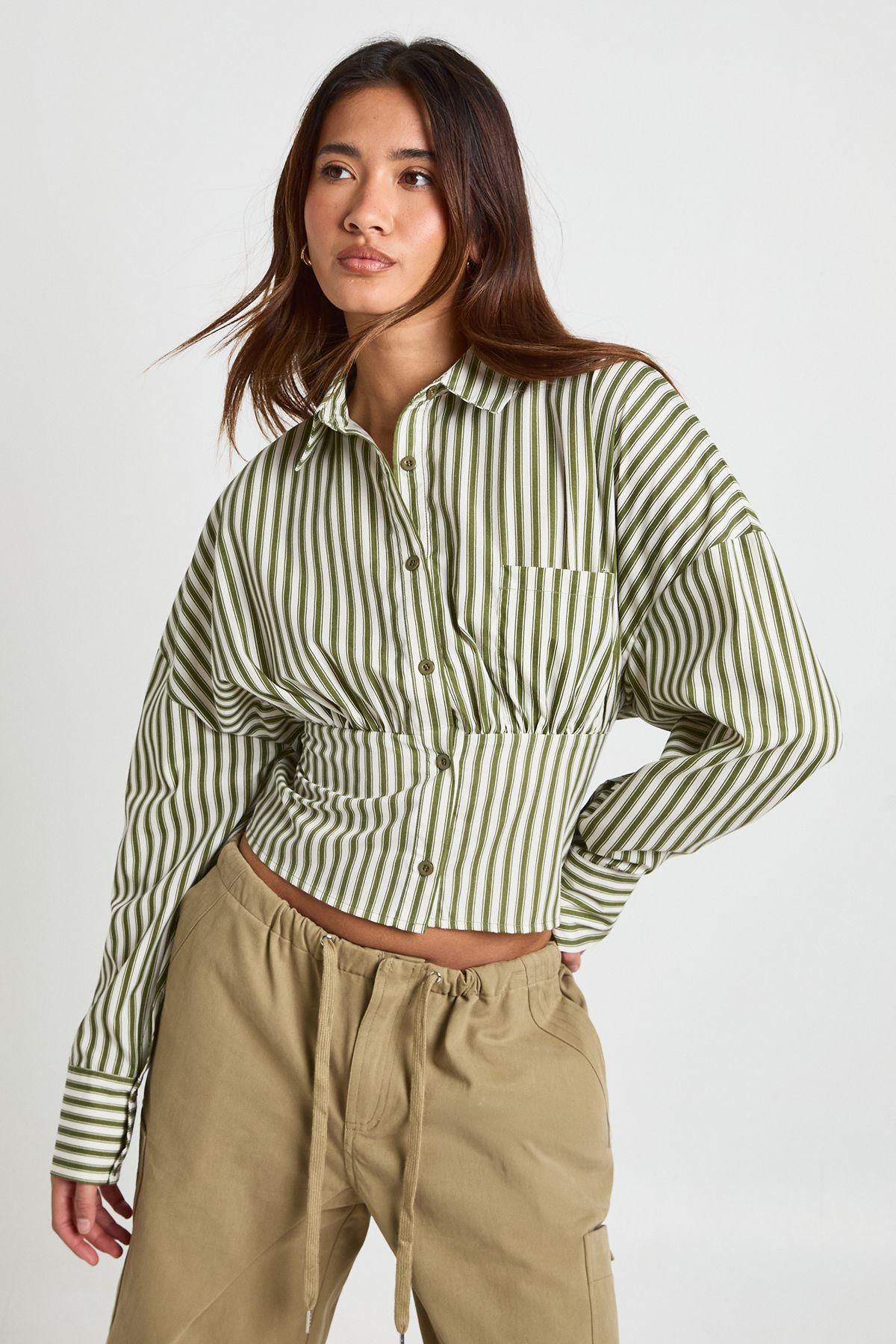 Cinched Stripe Shirt by BOOHOO