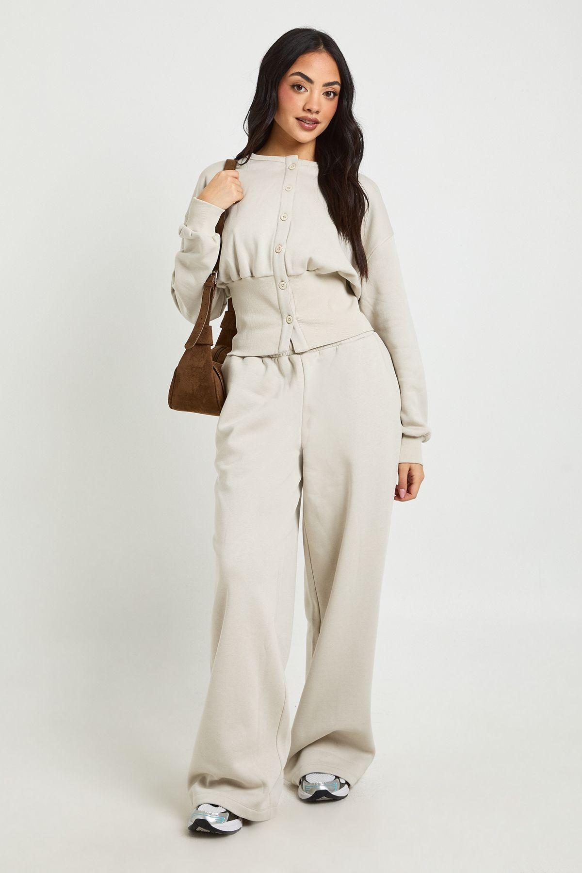 Cinched Waist Button Through Sweatshirt Tracksuit by BOOHOO