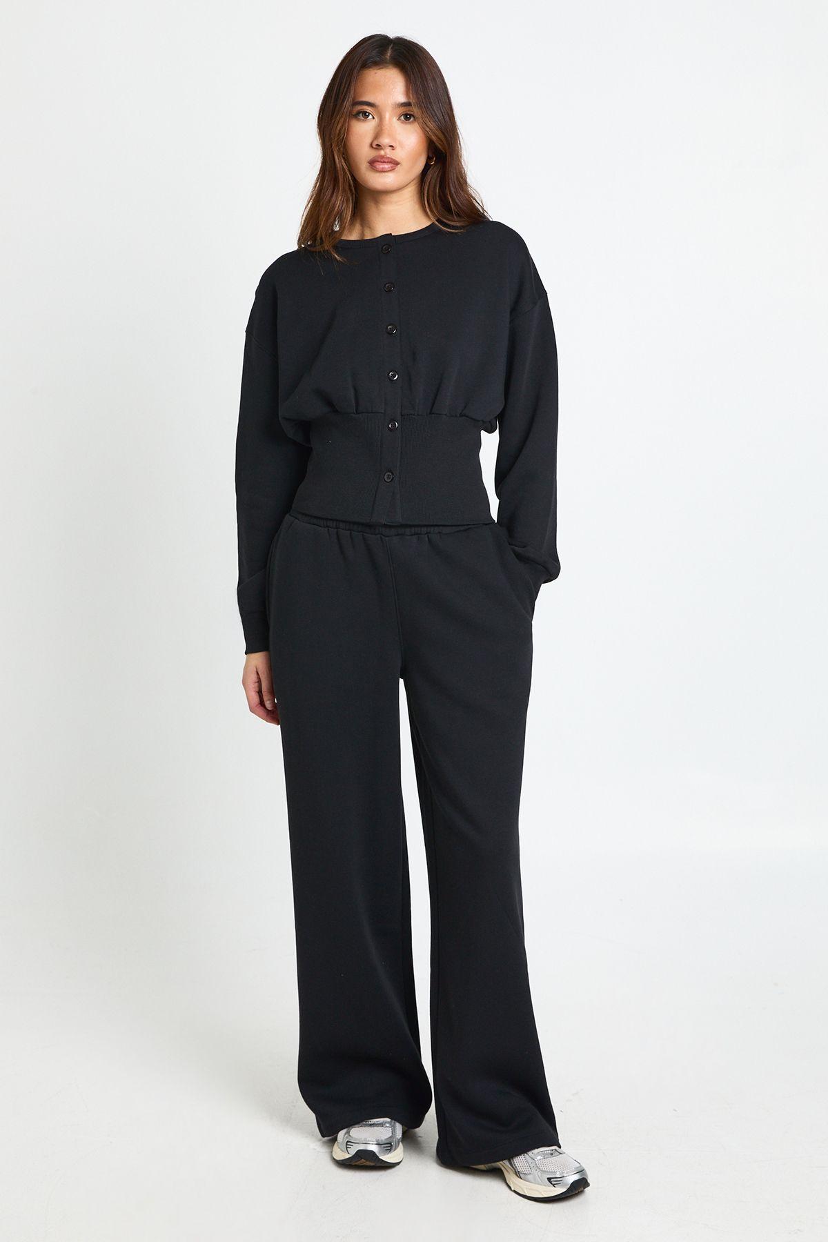 Cinched Waist Button Through Sweatshirt Tracksuit by BOOHOO