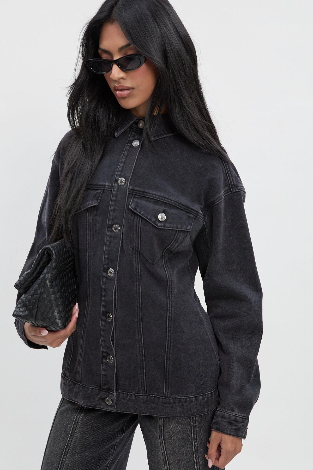 Cinched Waist Denim Jacket by BOOHOO
