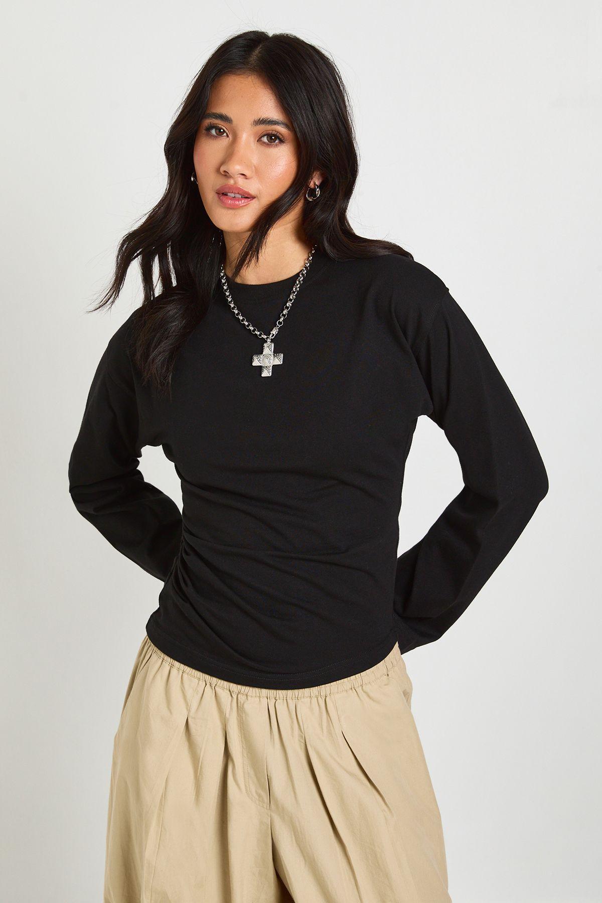 Cinched Waist Long Sleeve T-Shirt by BOOHOO