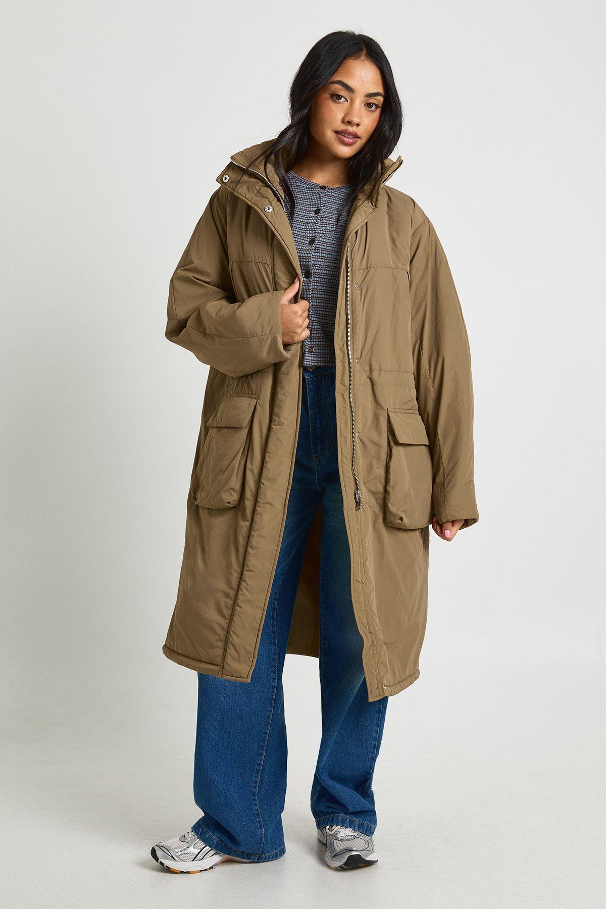 Cinched Waist Longline Parka by BOOHOO