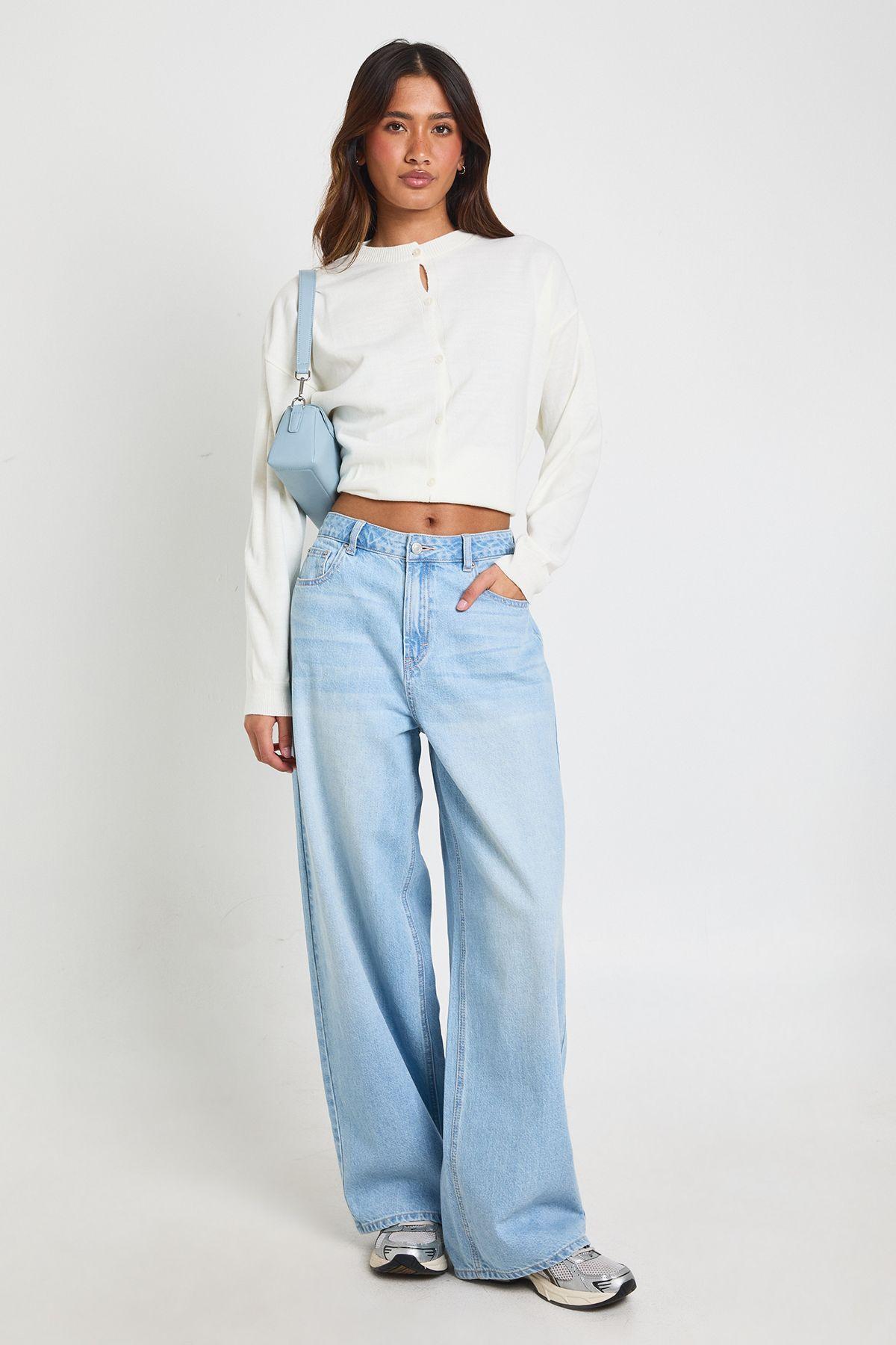 Cinched Waist Loose Fit Jeans With Adjuster by BOOHOO