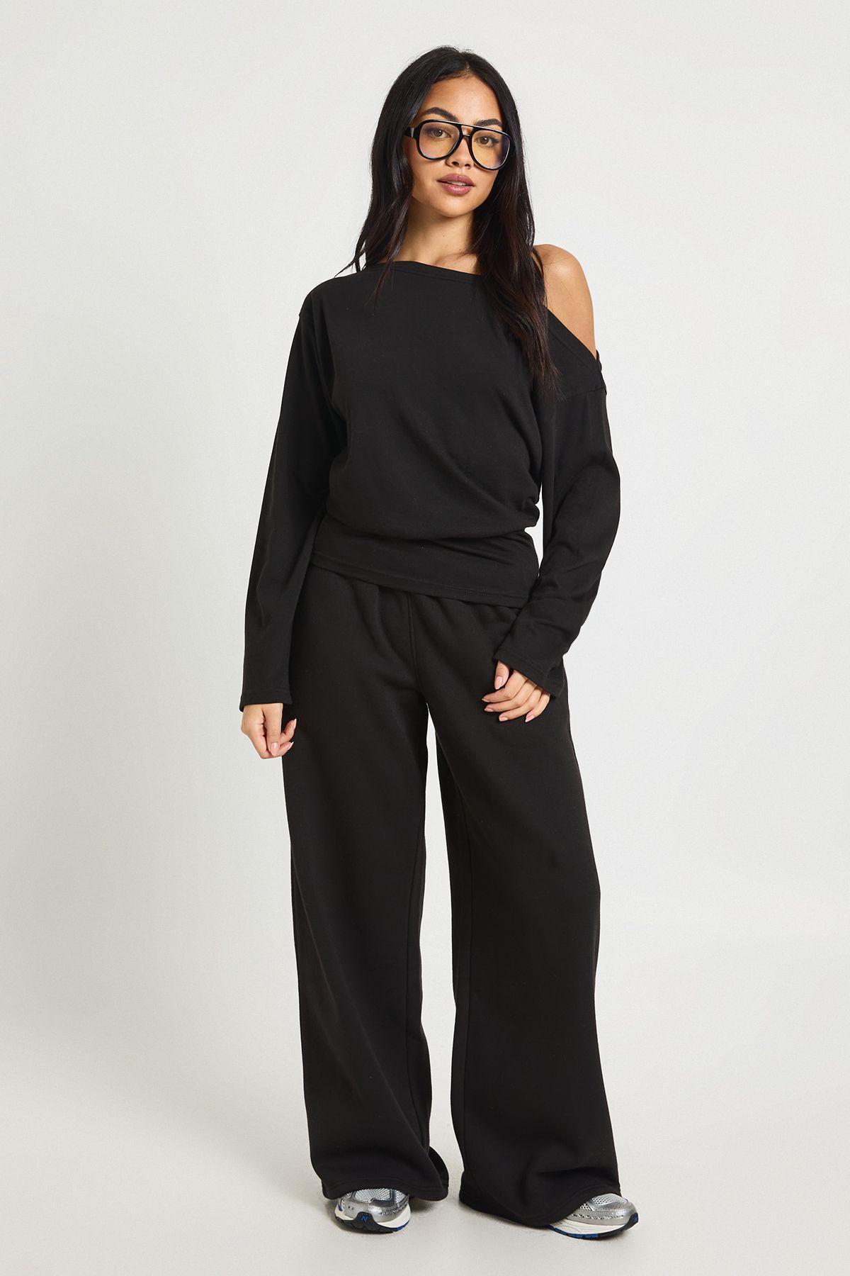 Cinched Waist Off Shoulder Straight Leg Tracksuit by BOOHOO
