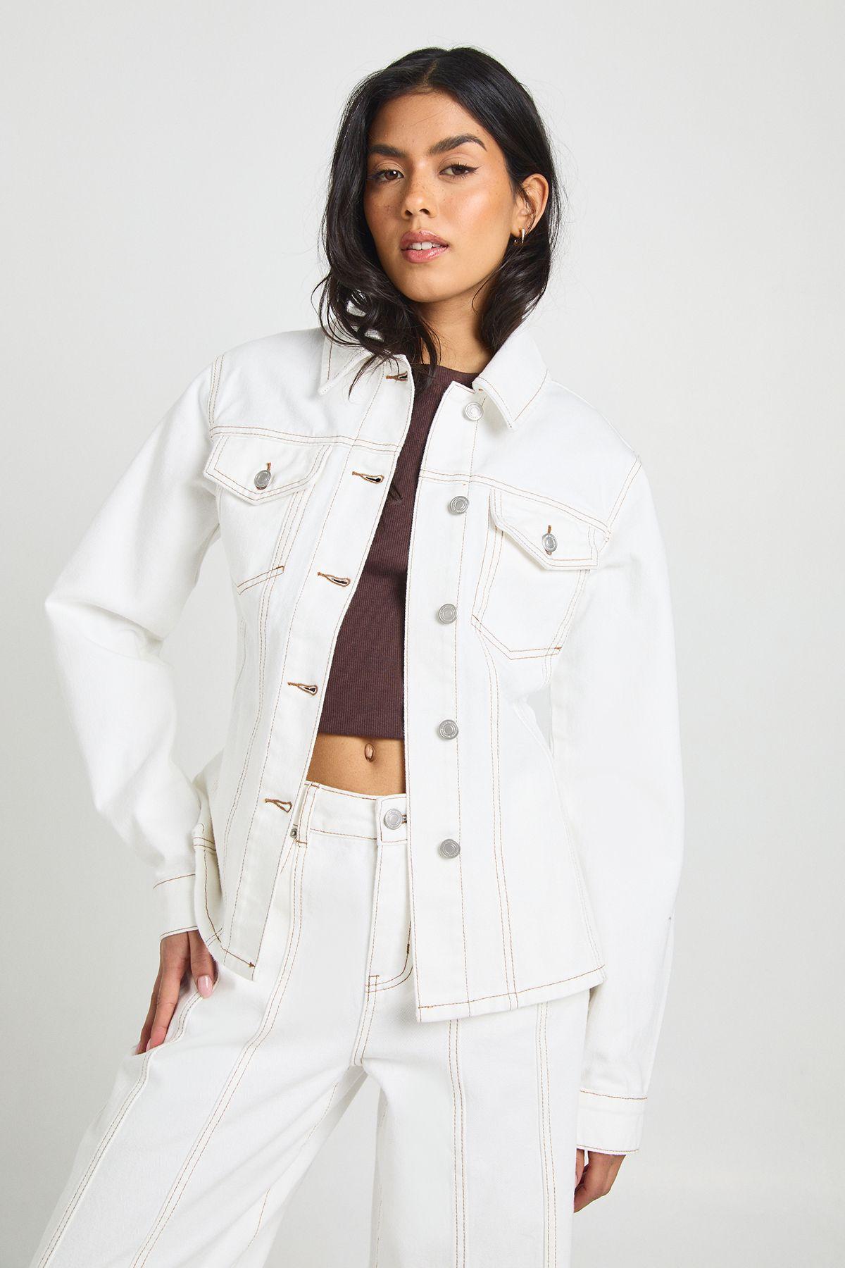 Cinched Waist Seam Detail Denim Jacket by BOOHOO