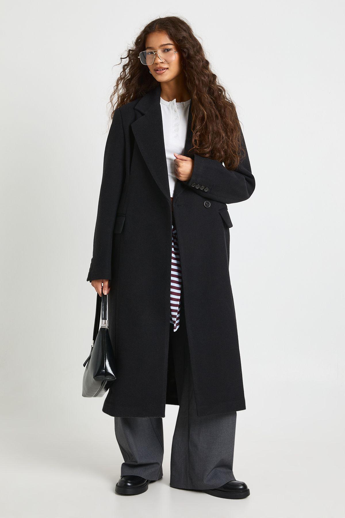 Cinched Waist Wool Look Coat by BOOHOO Cinched Waist Wool Look Coat by BOOHOO