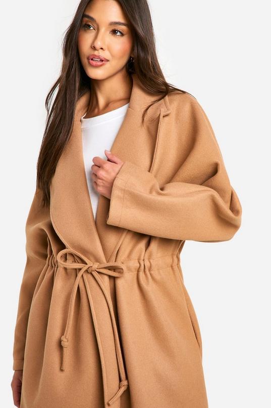 Cinched Waist Wool Look Coat by BOOHOO