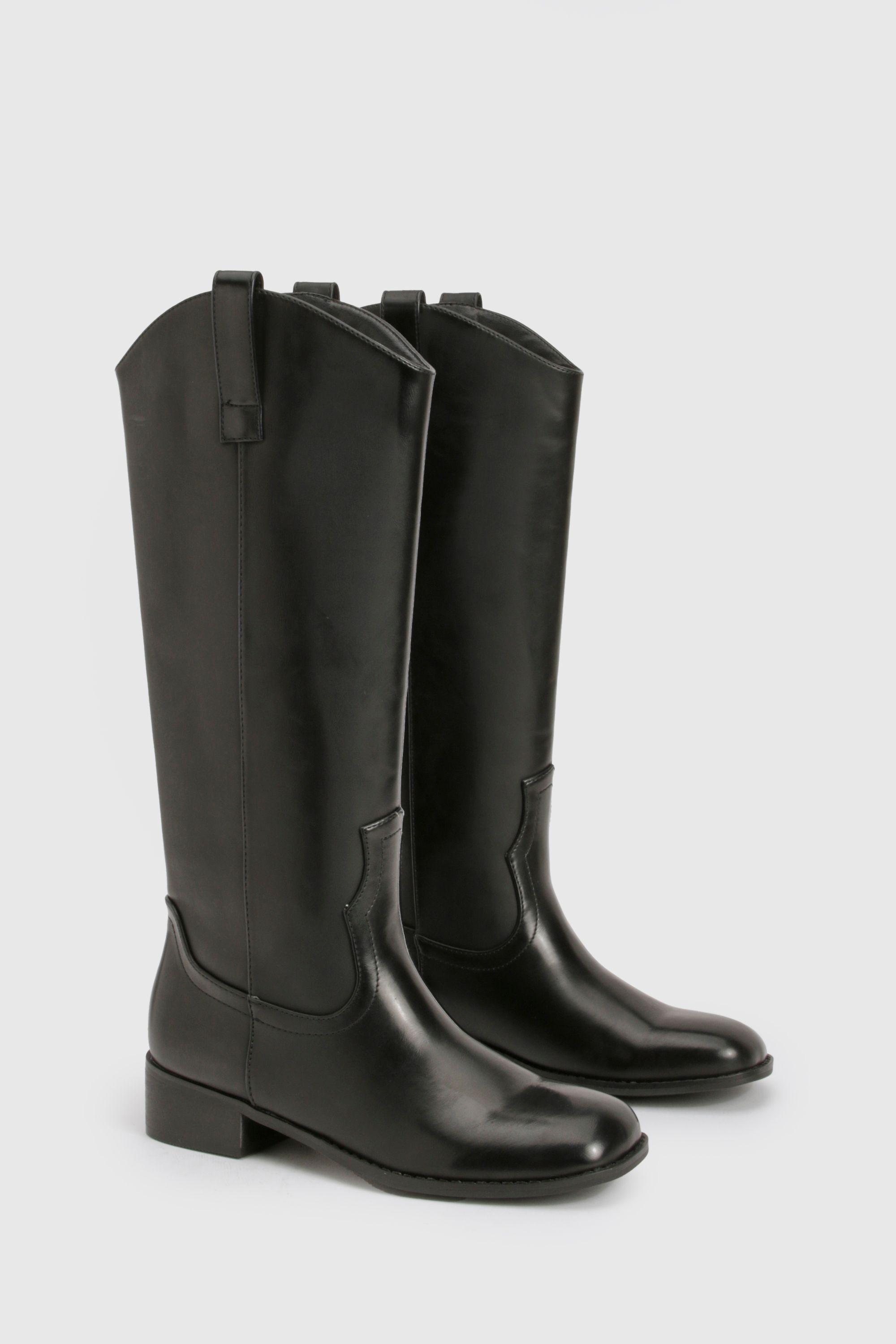 Clean Western Distressed Block Heel Cowboy Boots by BOOHOO