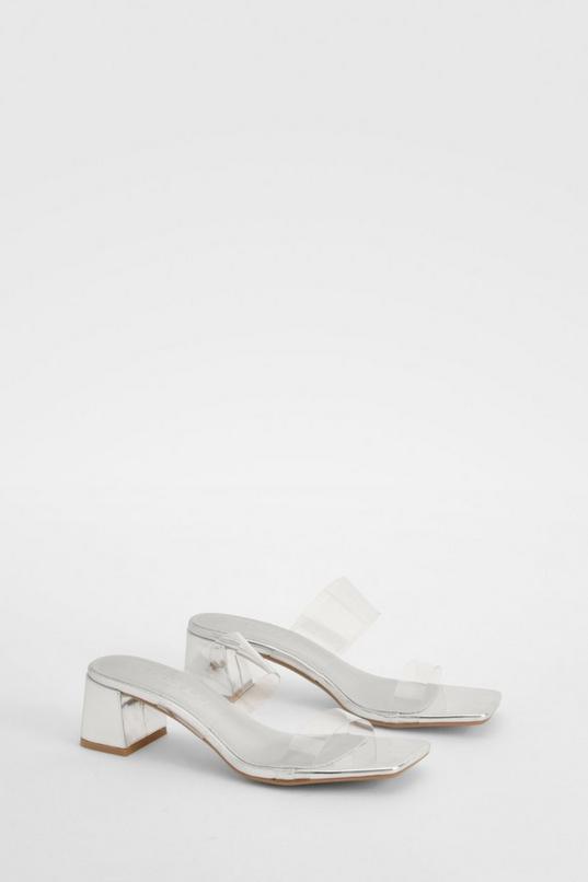 Clear Strap Low Block Heeled Mules by BOOHOO