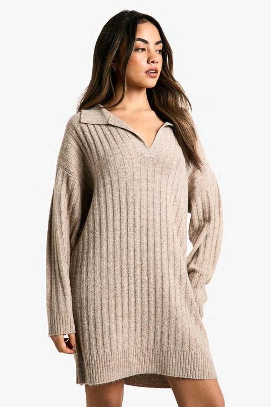 Collar Detail Cosy Knitted Jumper Dress by BOOHOO