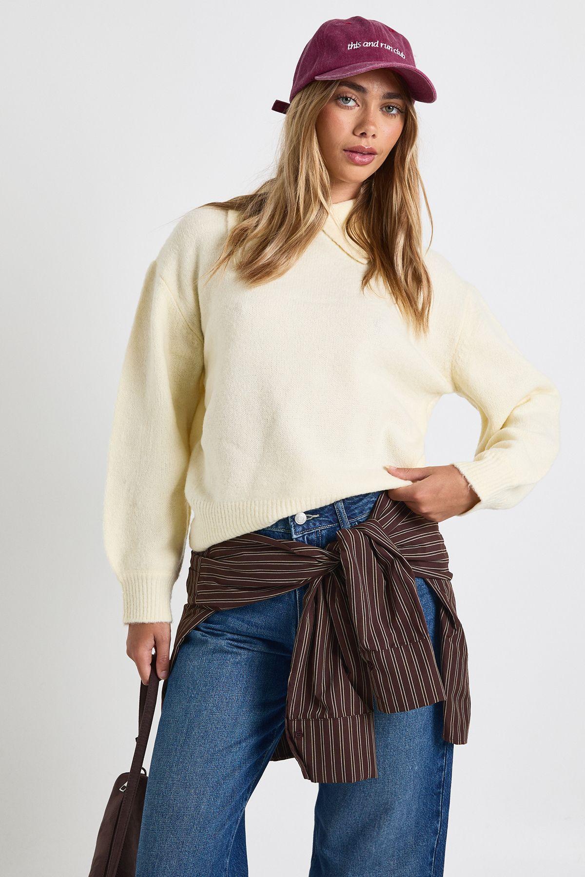 Collar Detail Soft Knit Oversized Knitted Jumper by BOOHOO