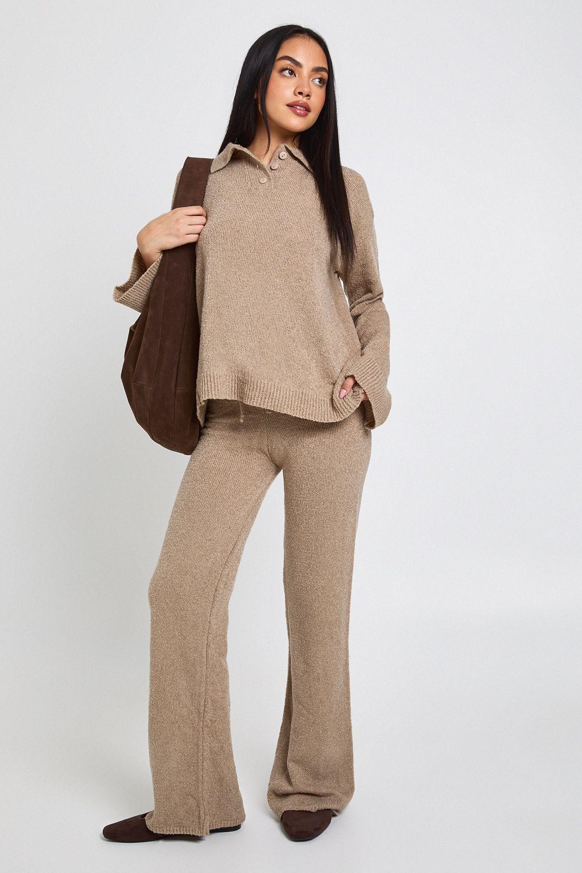 Collared Button Down Oversized Knitted Jumper And Straight Leg Trouser Co-Ord by BOOHOO