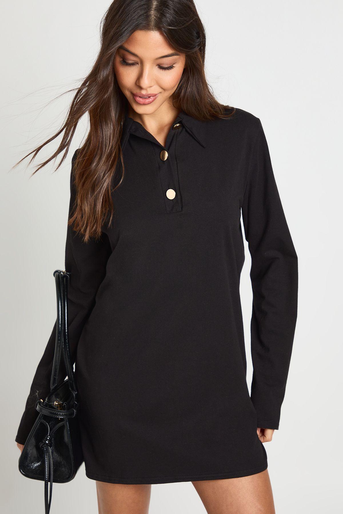 Collared Gold Button t-shirt Dress by BOOHOO