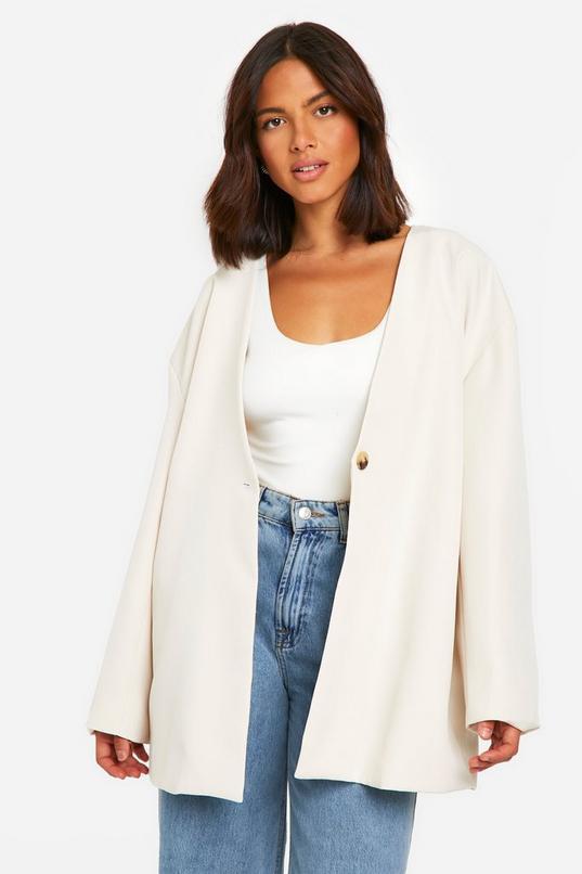 Collarless Oversized Longline Blazer by BOOHOO