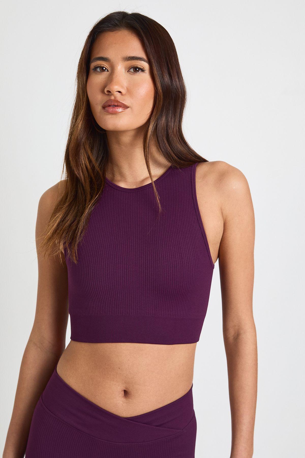 Contour Ribbed Padded Seamless Racer Back Active Top by BOOHOO