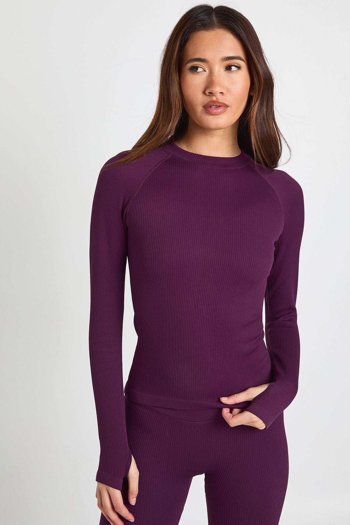 Contour Ribbed Seamless Long Sleeve Active Top by BOOHOO