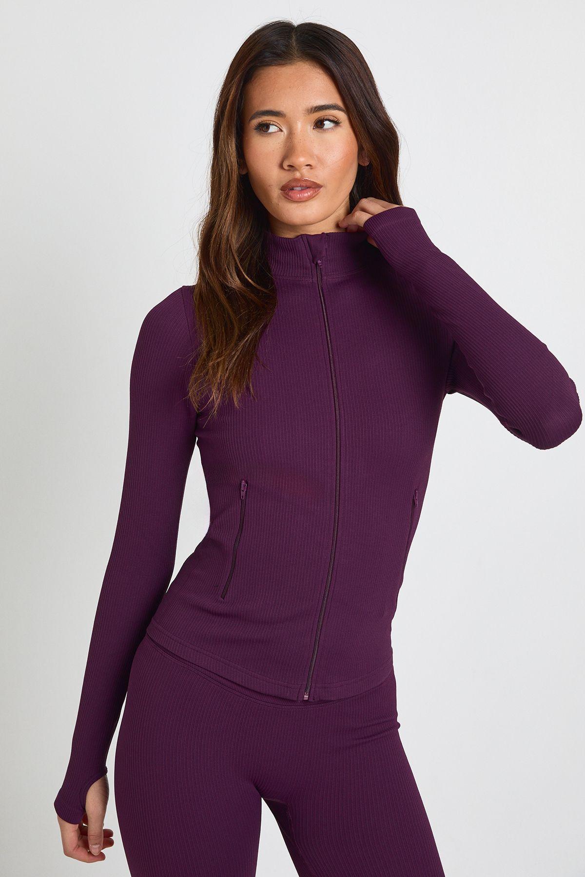 Contour Ribbed Zip Through Active Jacket by BOOHOO
