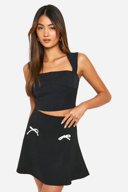 Contrast Bow Fit & Flare Mini Skirt by BOOHOO