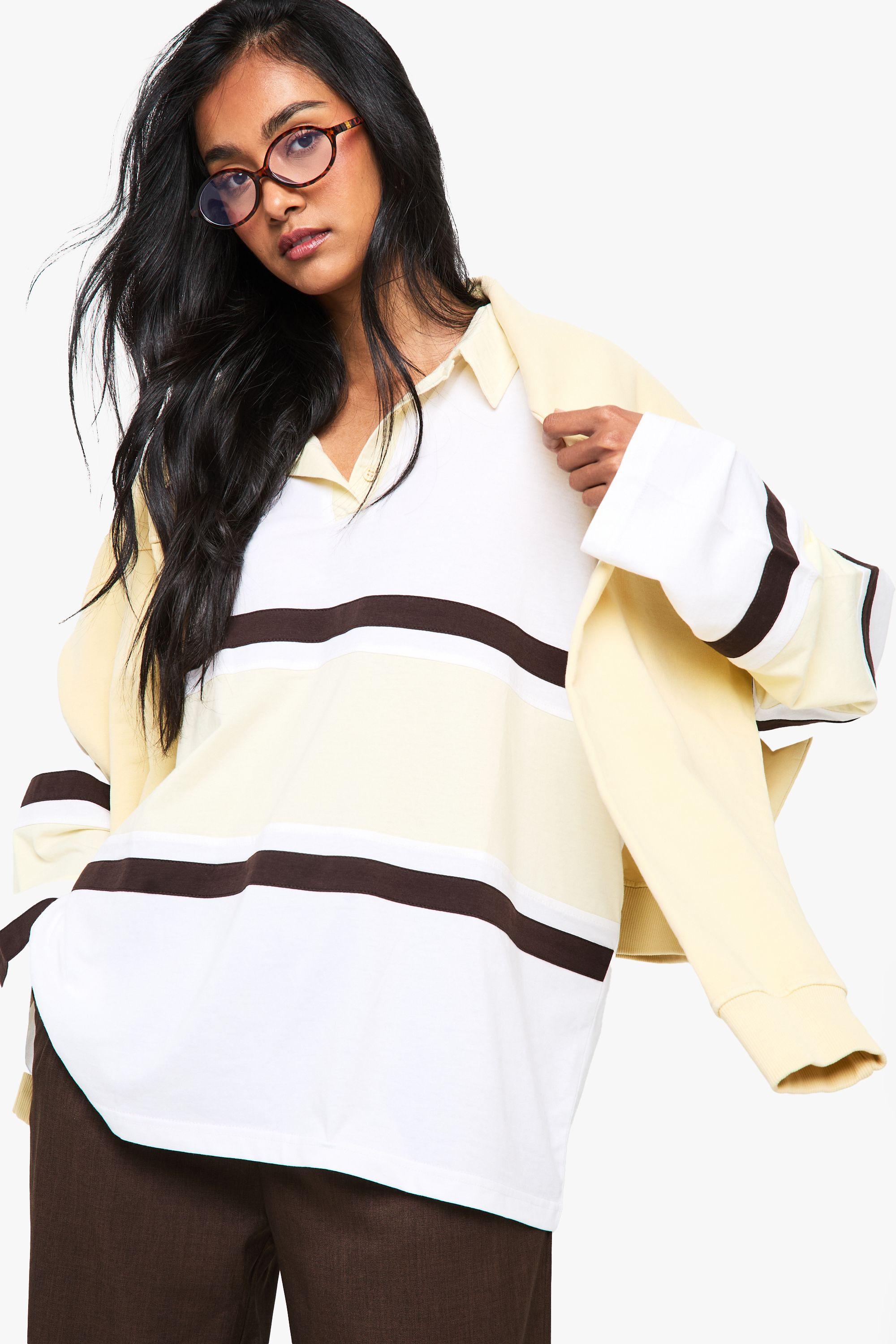 Contrast Collared Detail Rugby Top by BOOHOO