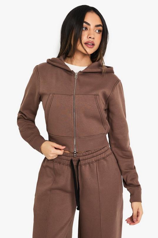 Contrast Stitch Shrunken Zip Through Hoodie by BOOHOO