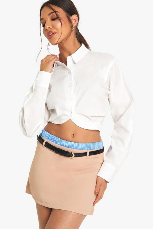 Contrast Stripe Waistband Belted Mini Skirt by BOOHOO