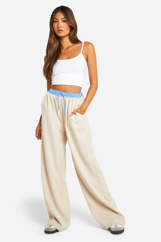 Contrast Stripe Waistband Wide Leg Trouser by BOOHOO
