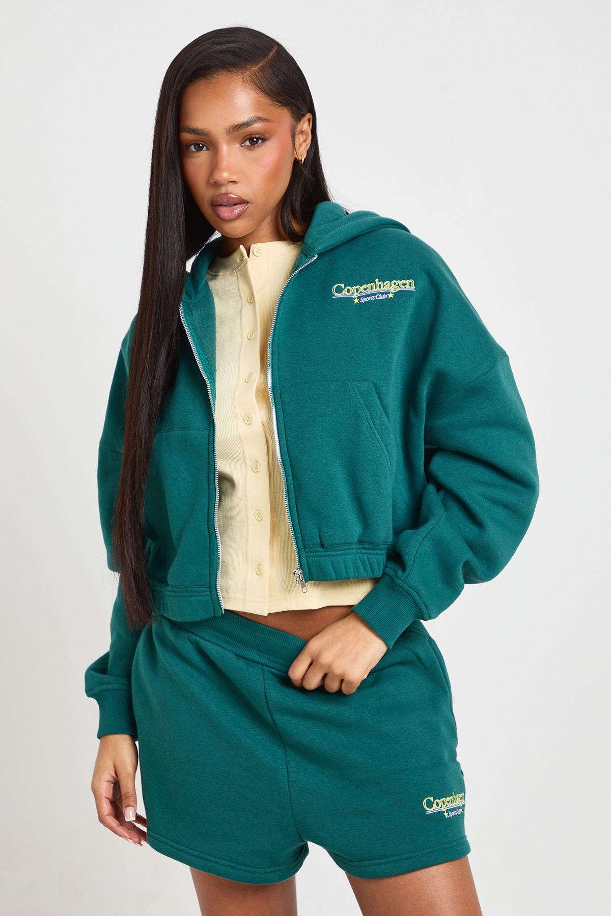 Copenhagen Embroidered Cropped Hooded Short Tracksuit by BOOHOO
