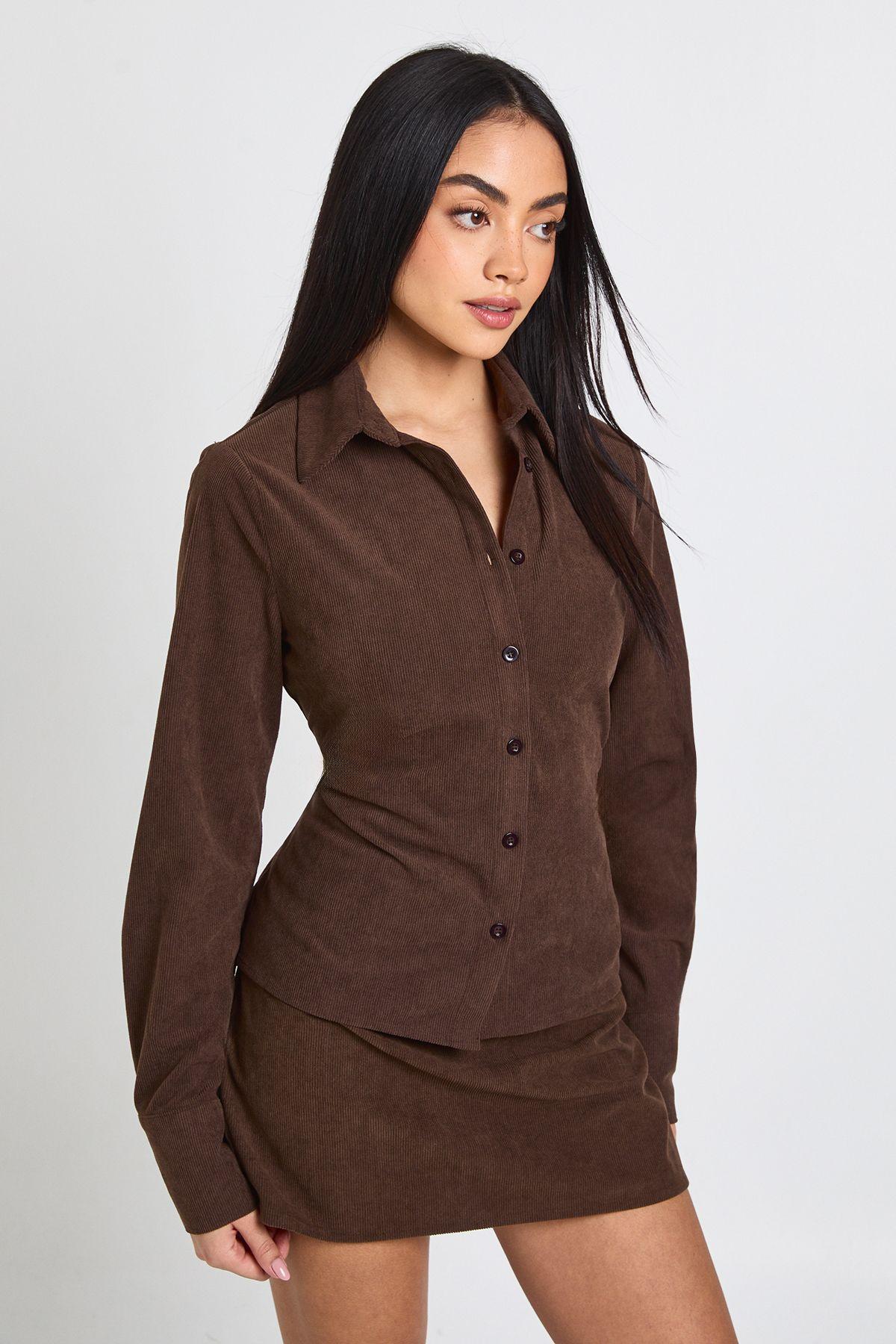 Cord Cinched Shirt by BOOHOO