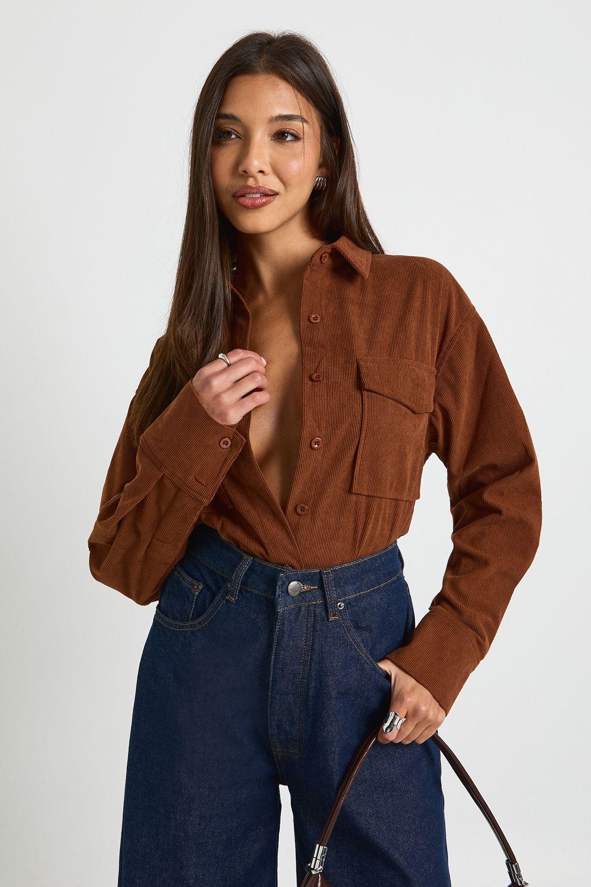 Cord Oversized Shirt by BOOHOO