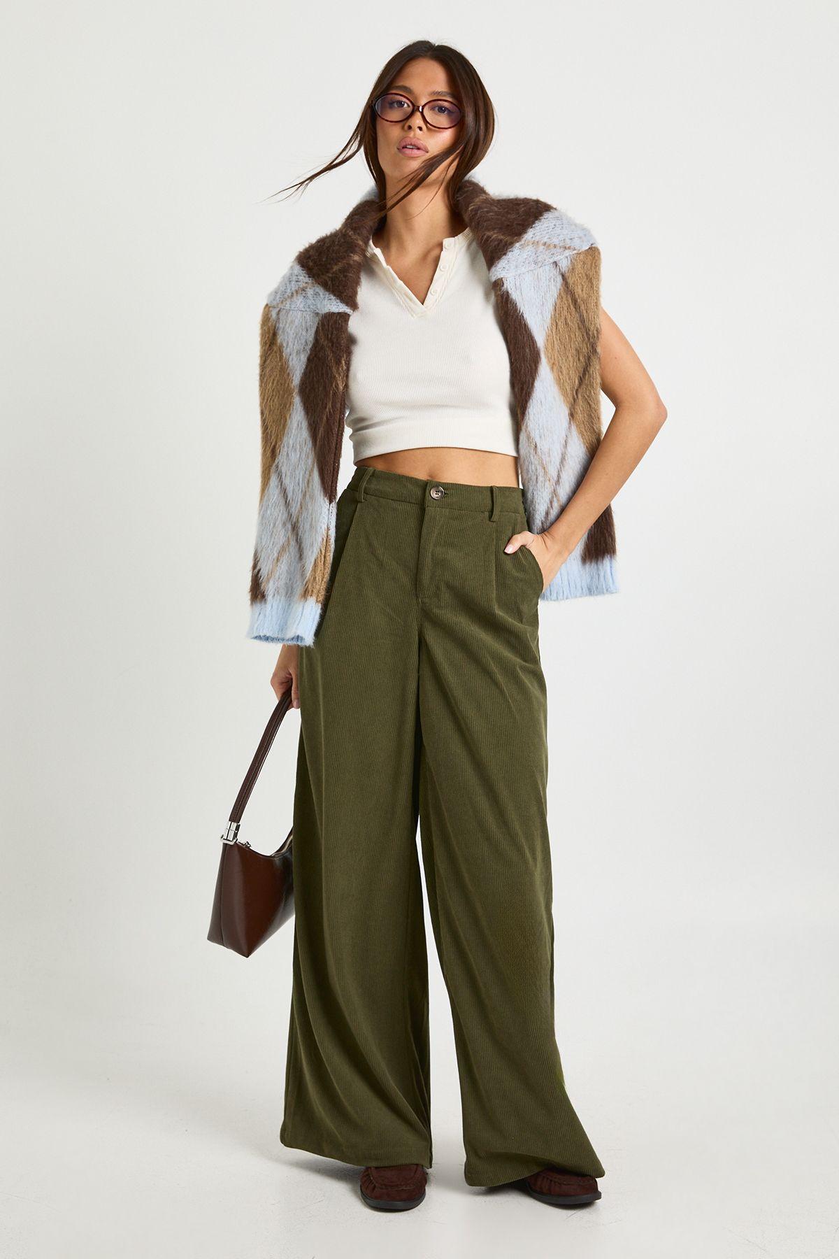 Corduroy Wide Leg Trousers by BOOHOO