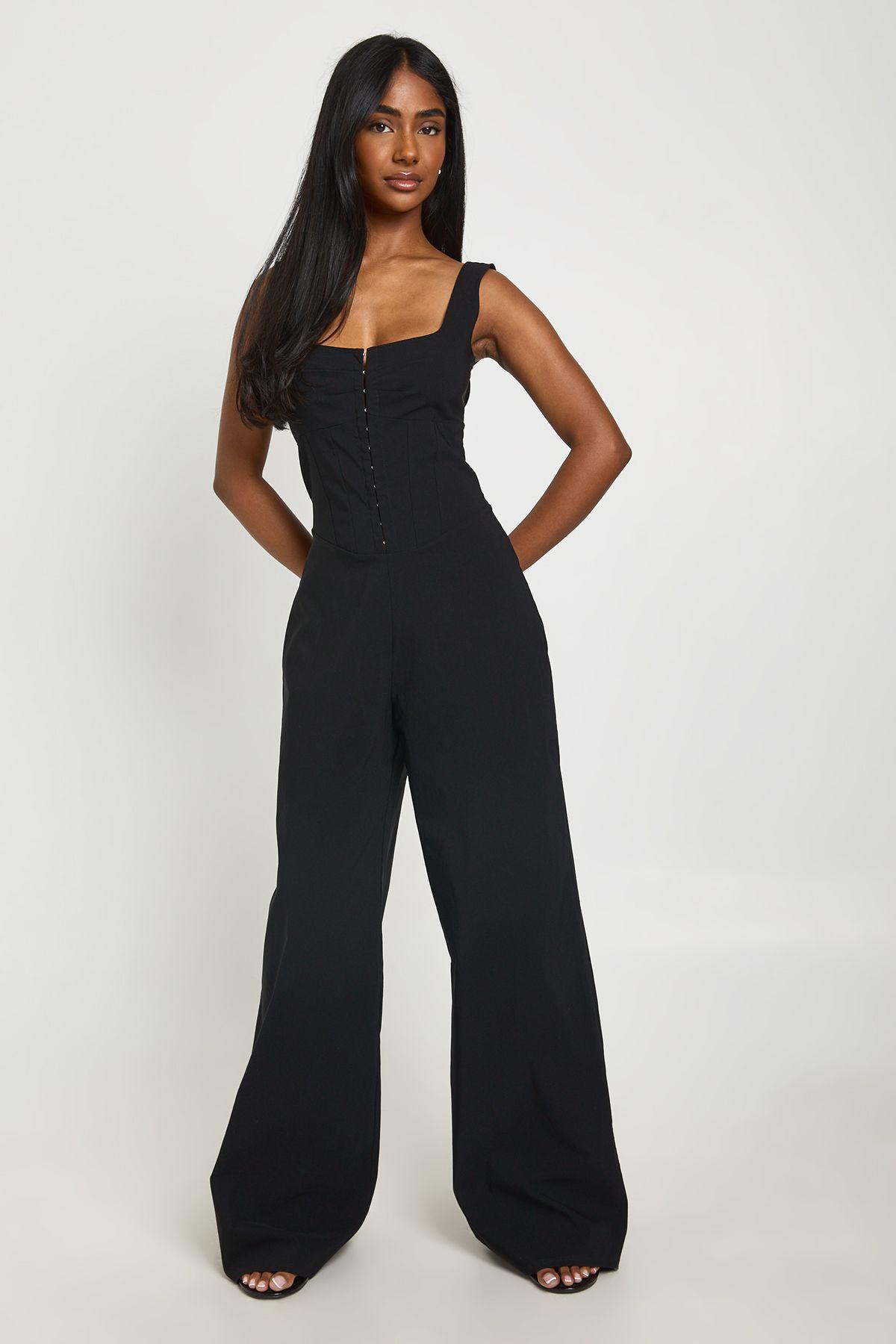 Corset Detail Wide Leg Jumpsuit by BOOHOO