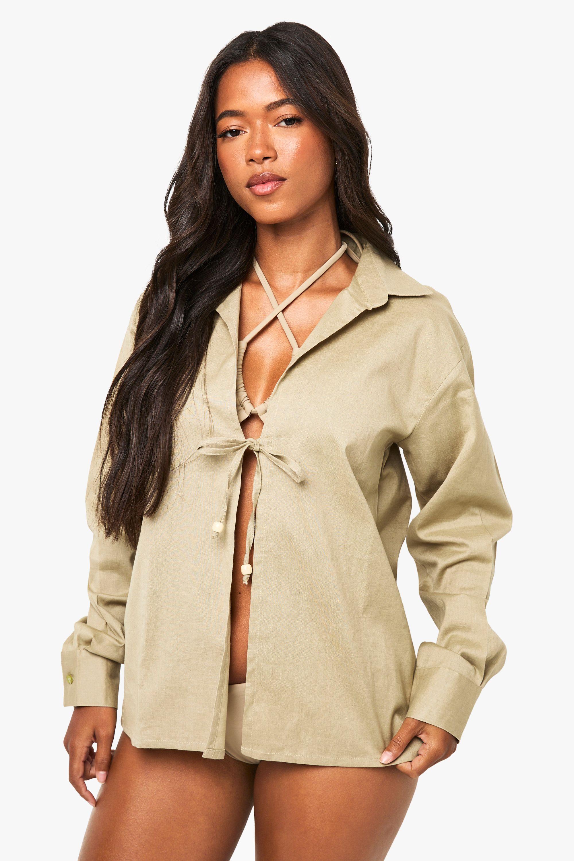 Cotton Beaded Beach Shirt by BOOHOO