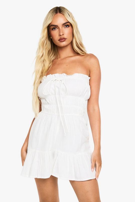 Cotton Blend Shirred Playsuit by BOOHOO
