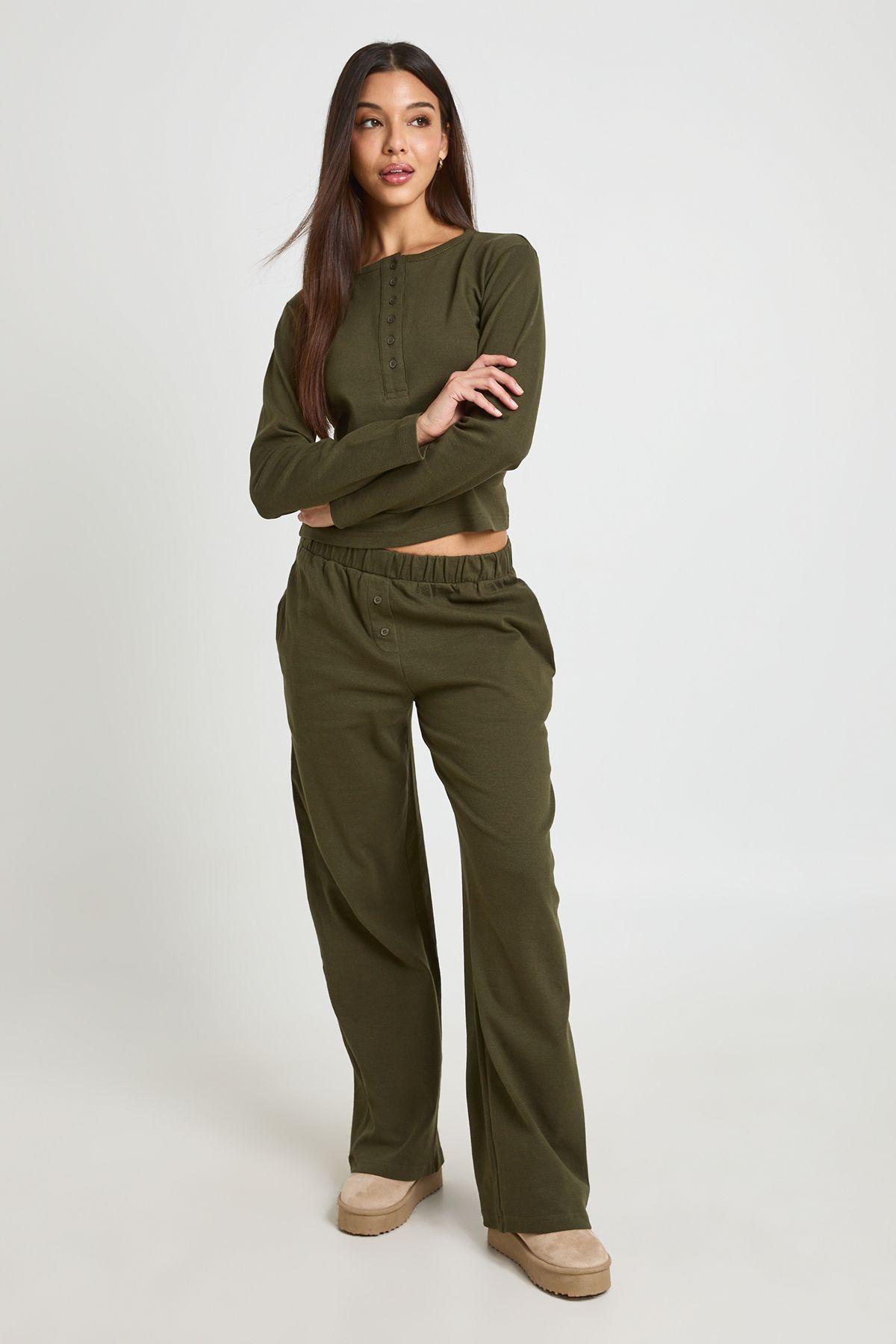 Cotton Button Through Crew Neck Top & Trouser Co Ord by BOOHOO