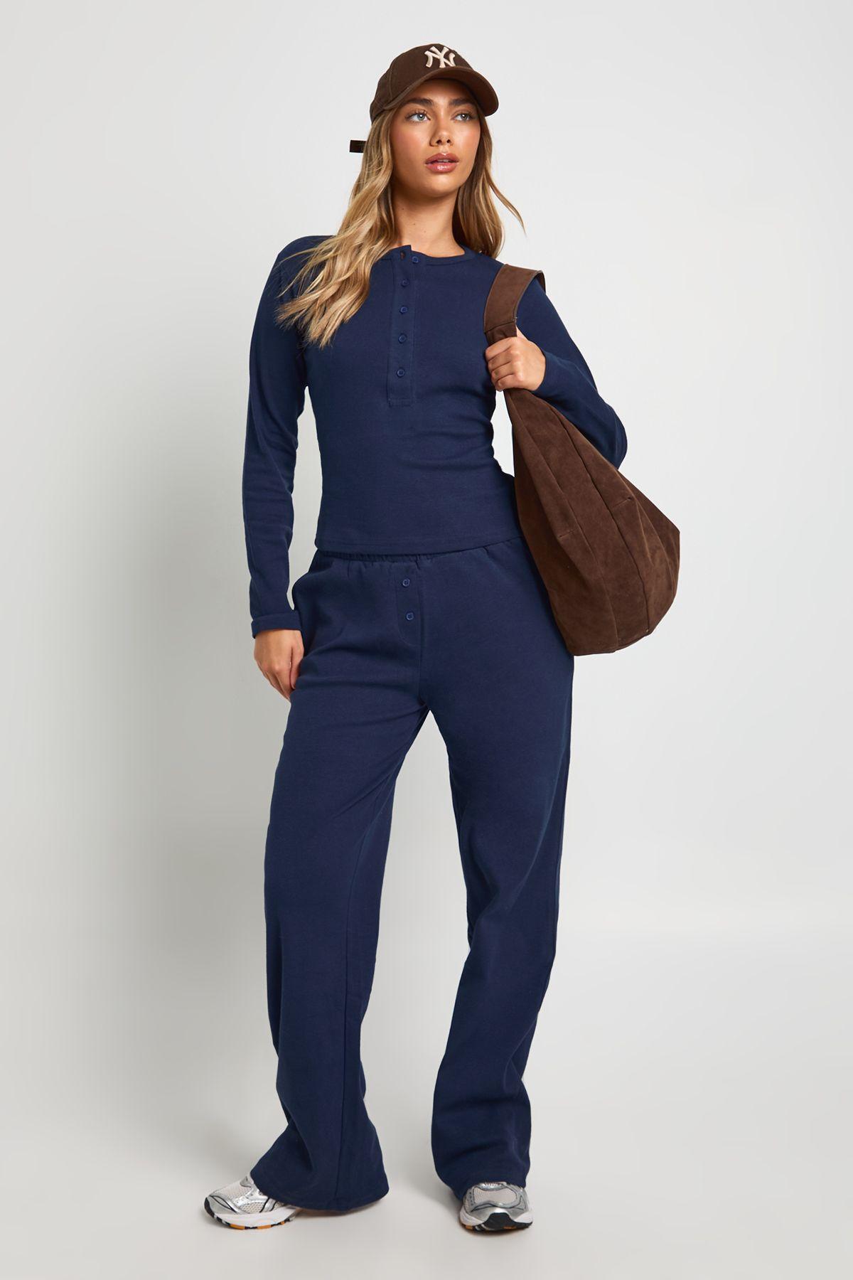 Cotton Button Through Crew Neck Top & Trouser Co Ord by BOOHOO