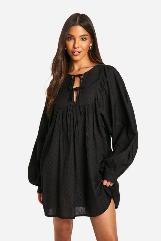 Cotton Dobby Smock Dress by BOOHOO
