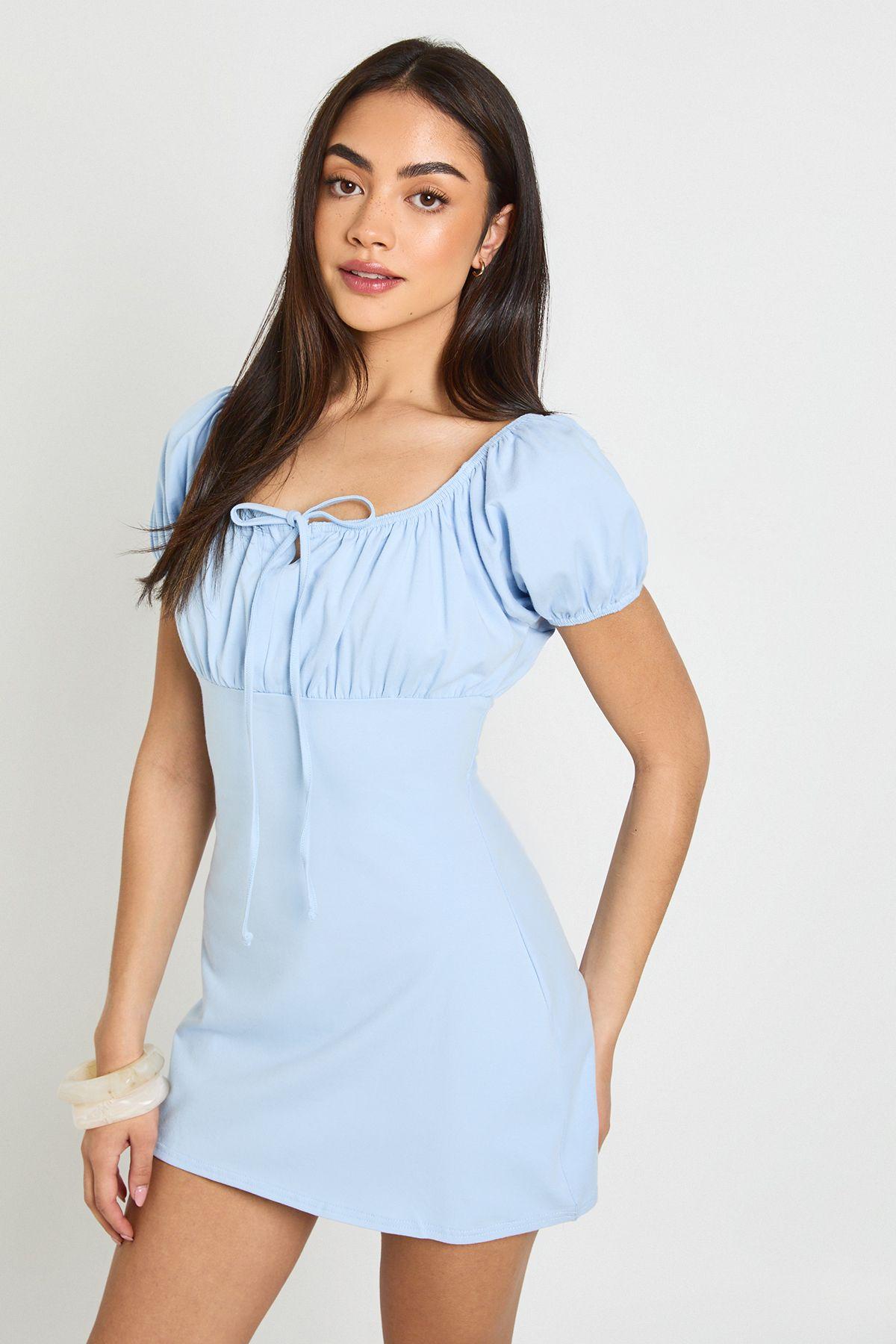 Cotton Milkmaid Cap Sleeve Dress by BOOHOO