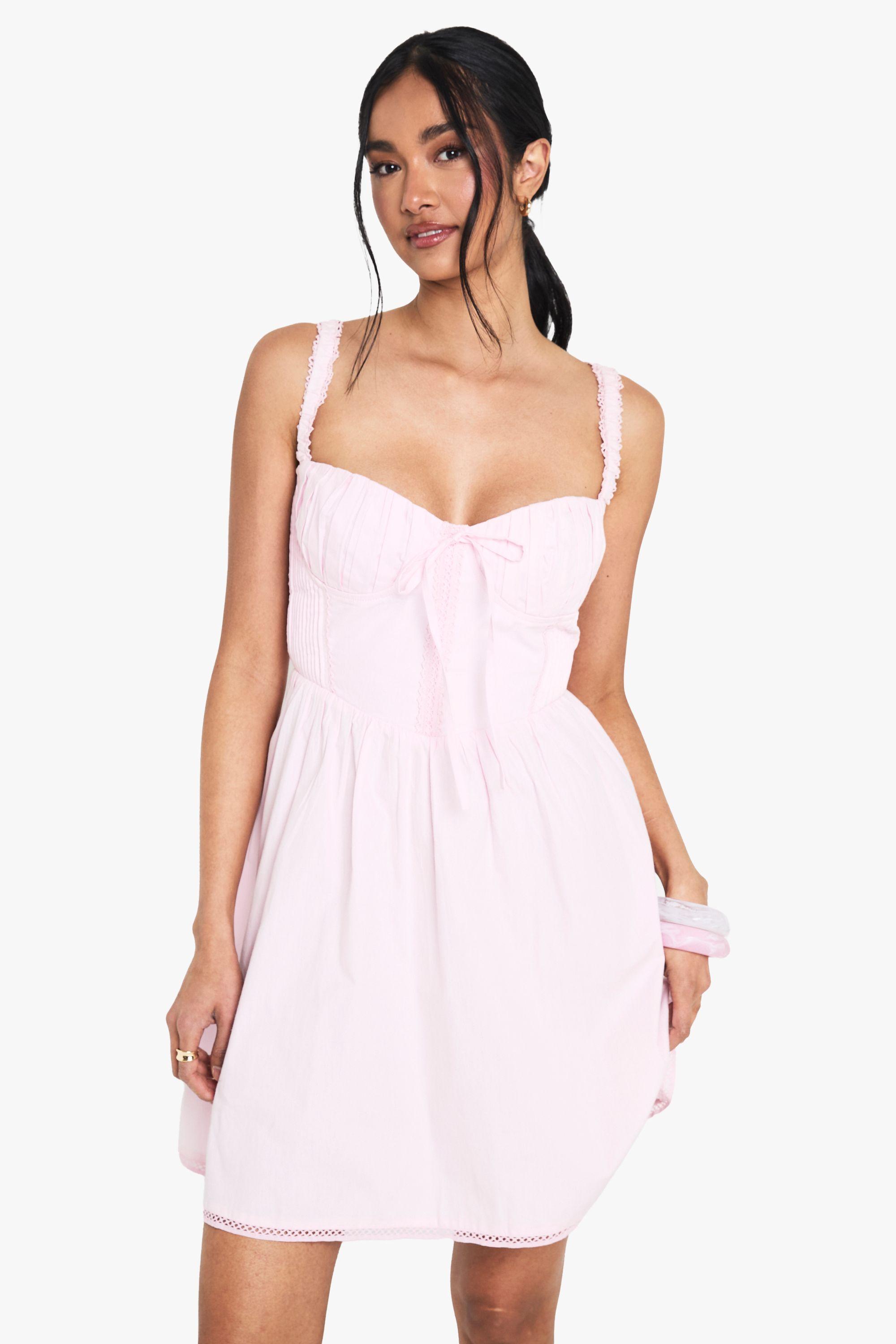 Cotton Milkmaid Mini Dress by BOOHOO