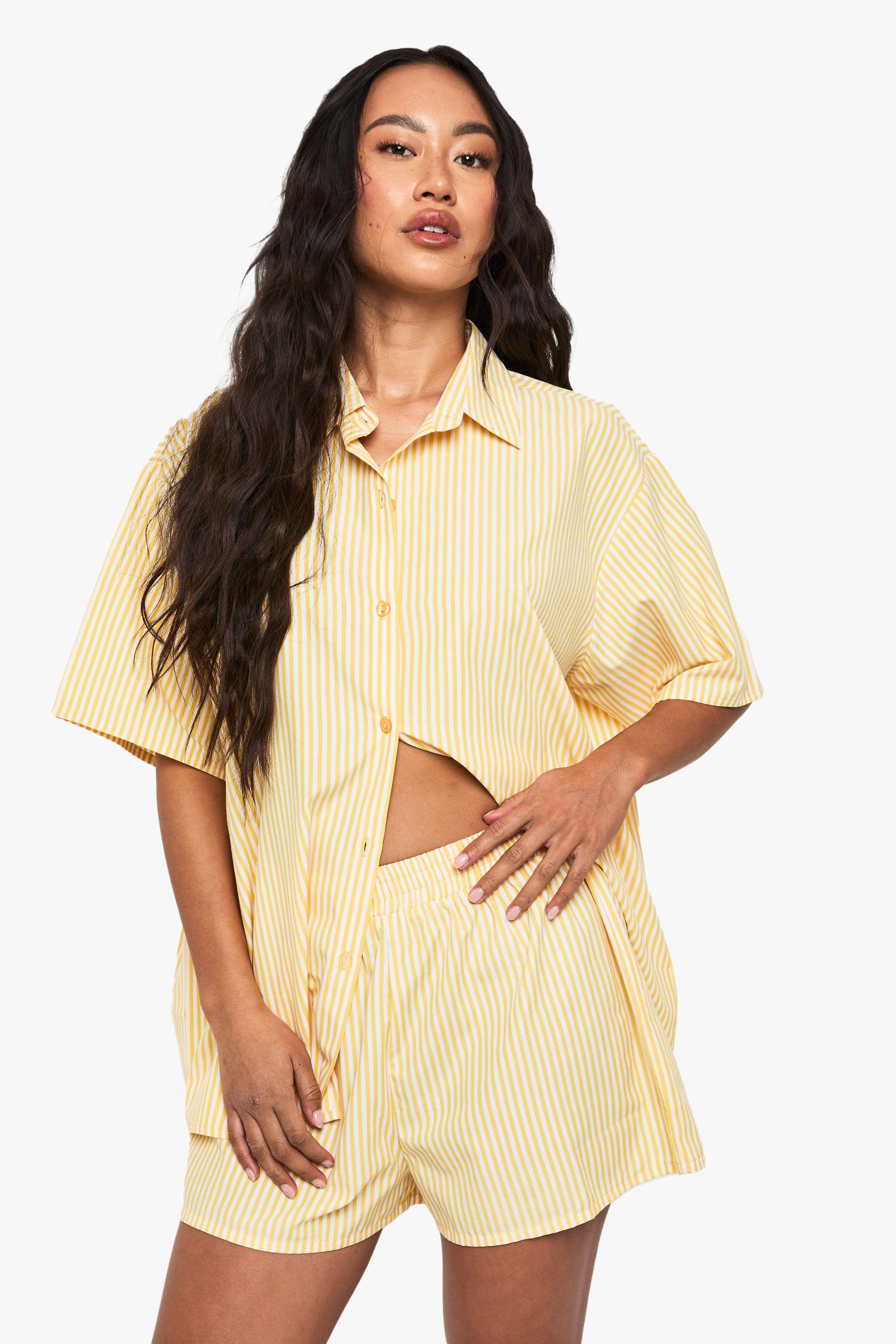Cotton Pinstripe Oversized Pyjama Short Sleeve Shirt by BOOHOO Cotton Pinstripe Oversized Pyjama Short Sleeve Shirt by BOOHOO