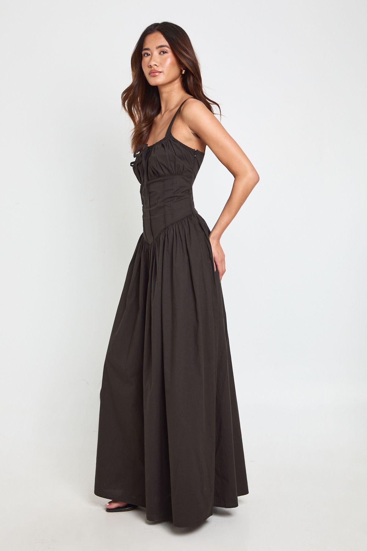 Cotton Poplin Milkmaid Maxi Dress by BOOHOO