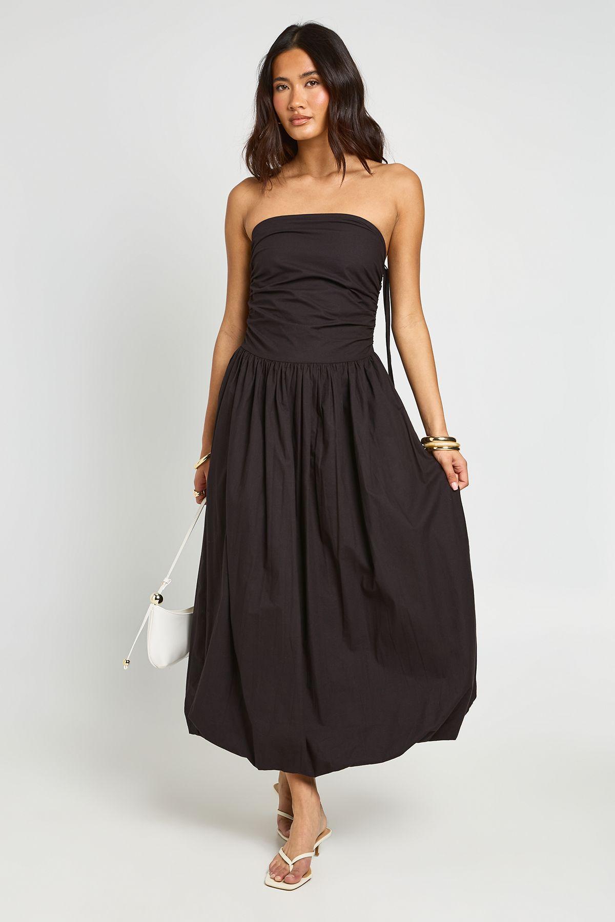Cotton Poplin Ruched Puff Ball Midi Dess by BOOHOO