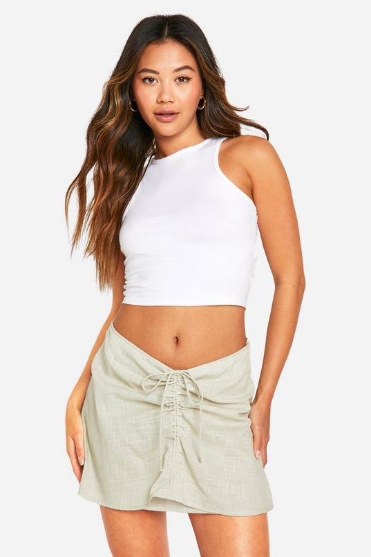 Cotton Ruched Side Mini Skirt by BOOHOO
