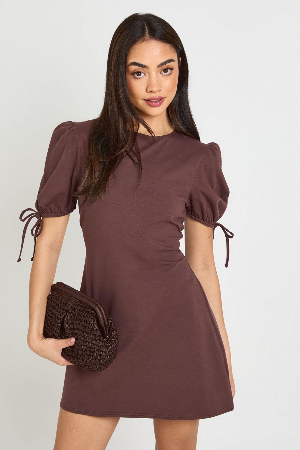 Cotton Tie Cuff t-shirt Dress by BOOHOO