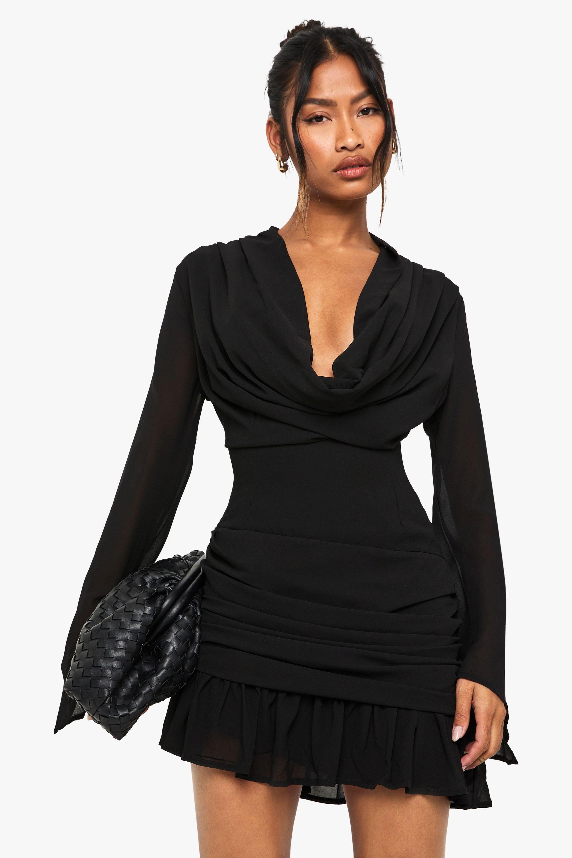Cowl Long Sleeve Mini Dress by BOOHOO