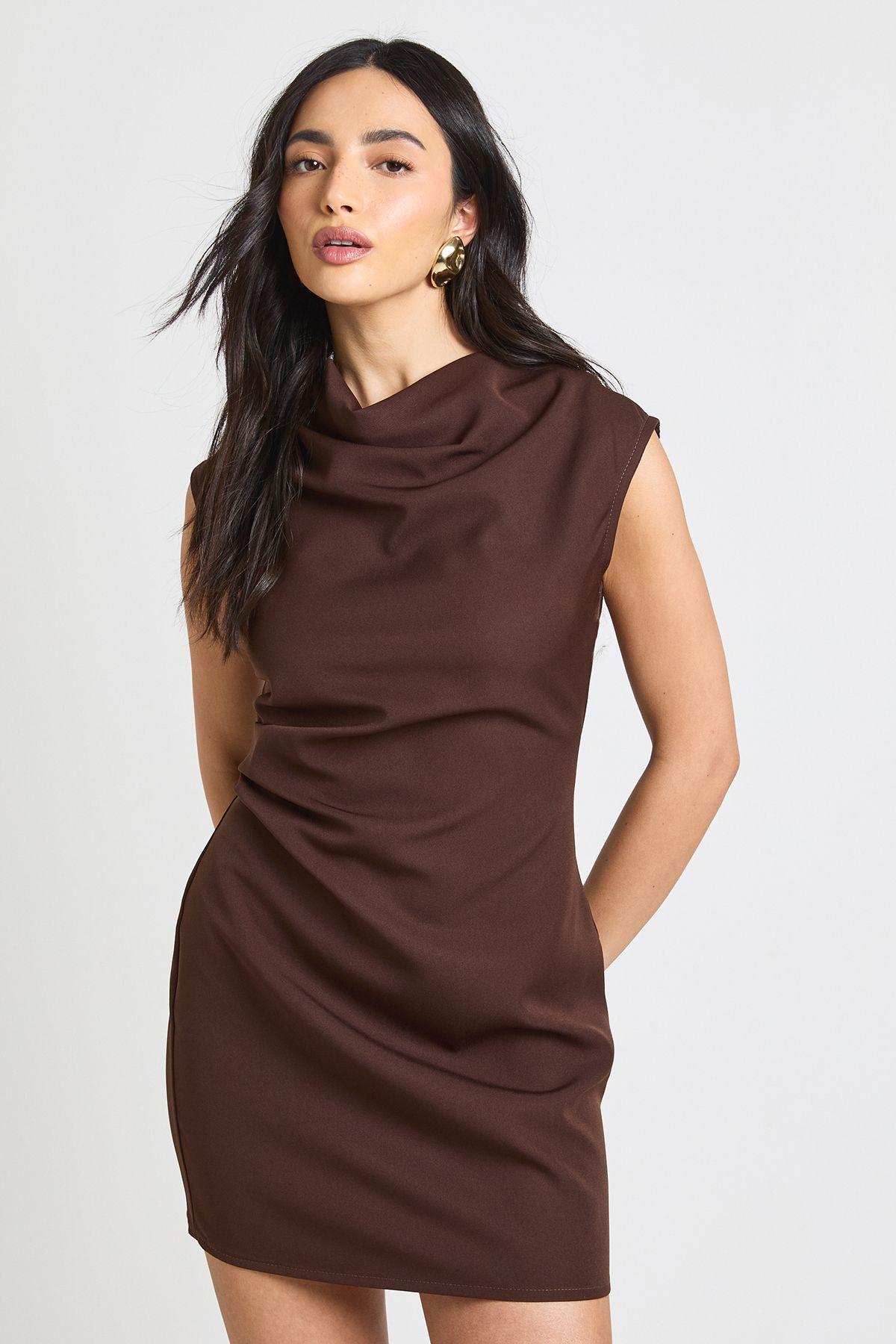 Cowl Pleat Detail Mini Dress by BOOHOO