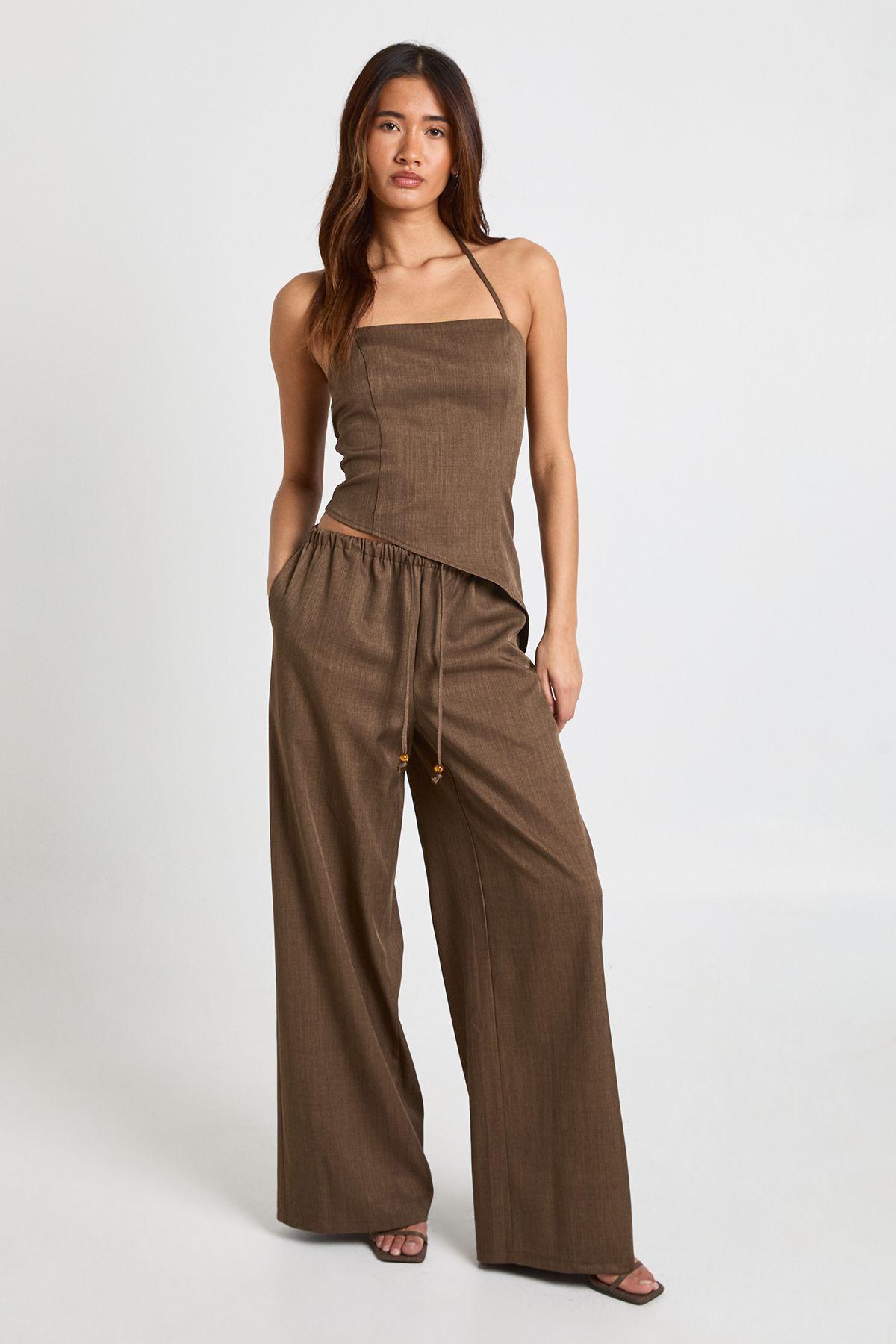 Crepe Beaded Wide Leg Trouser by BOOHOO